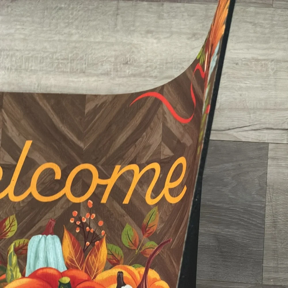 NWT- Fall Harvest- WELCOME Doormat with Pumpkins and Sunflowers- 16x28